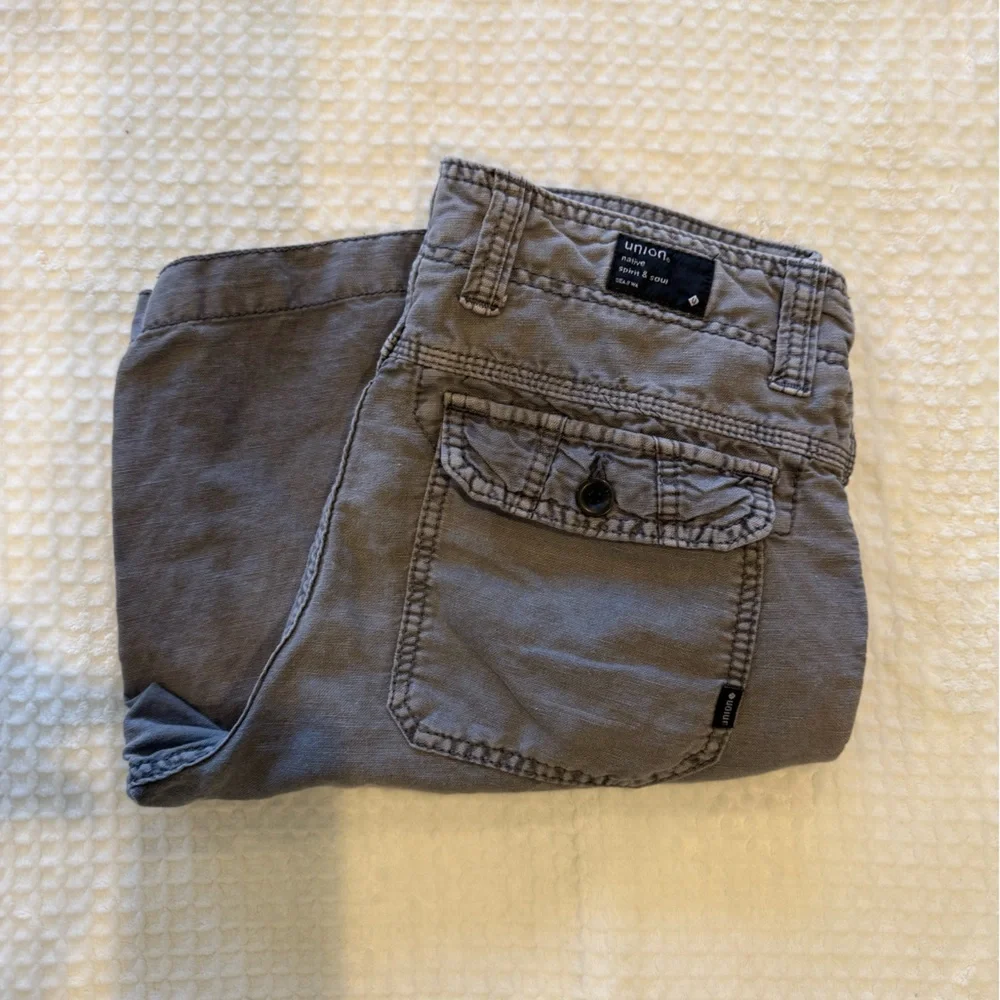 Union Men's Linen Blend Casual Shorts, Gray, Size 32